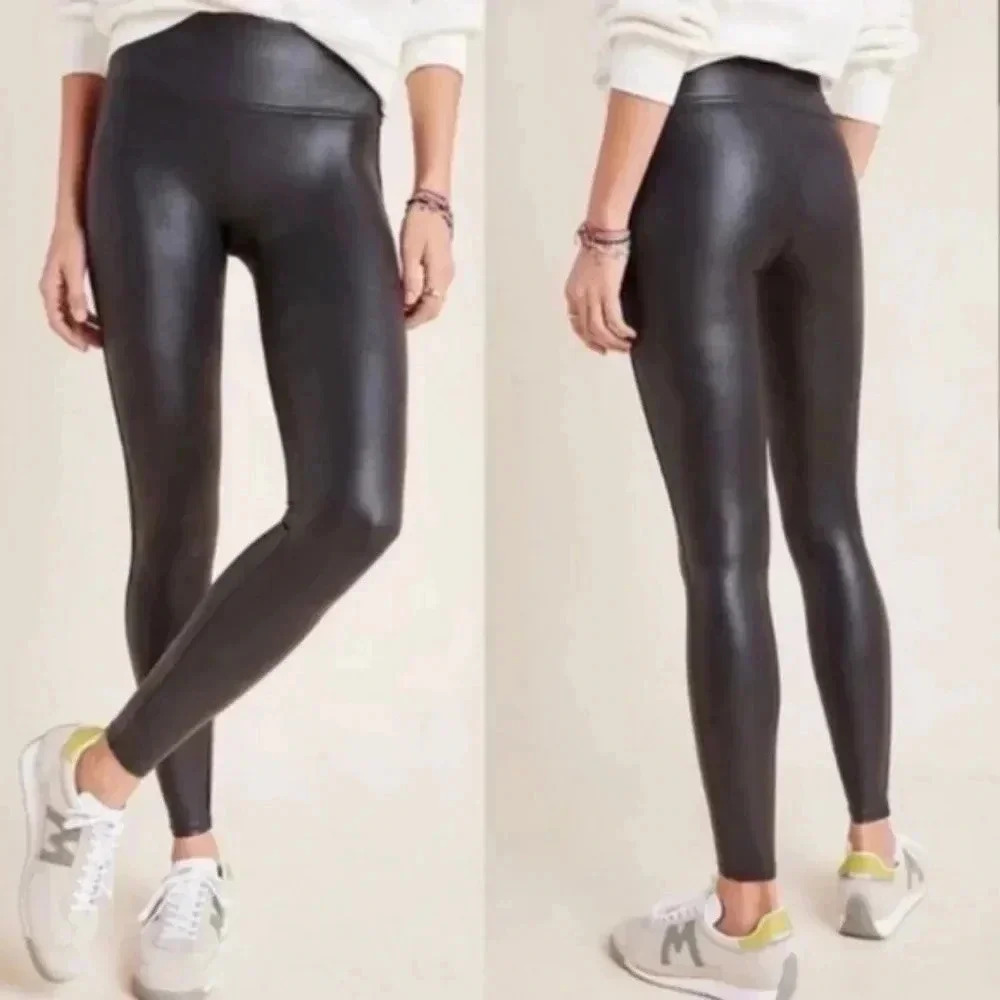 Spanx Faux Leather Leggings High Waisted Rise Black Tights Leggings